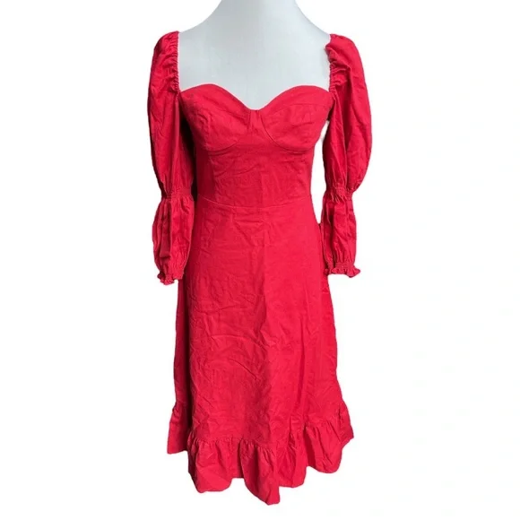 o.p.t. | Dresses | Opt Kourtney Linen Blend Midi Dress Burgundy Red Size 8  | Poshmark